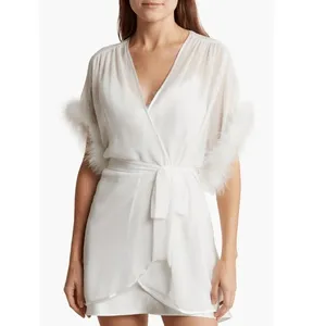 In‎ Bloom by Jonquil Faux Fur Trim Chiffon Robe Wrap, White, Medium/Large NWT thumbnail 3