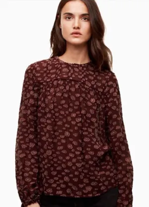 Aritzia Wilfred Lourdes‎ Burgundy Dot Print Tie Long Sleeve Top Sz XS thumbnail 1
