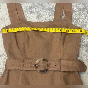 Zara brown linen-blend midi dress with matching belt and Slit Size XS thumbnail 10