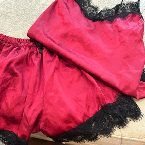 Non-Signe Two Piece Red Satin Lace Pajamas‎ thumbnail 1