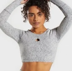 Gymshark Dry Grey Marl Long Sleeve Crop Top Keyhole Thumbhole Womens XS thumbnail 1