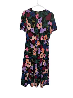 🌺✨Clover & Sloane Floral Puff Sleeve Midi‎ Dress Black Multicolor Size 10✨🌺 thumbnail 5