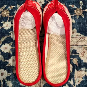 NWOT Red and Cream Embroidered Slip-On Flats thumbnail 6