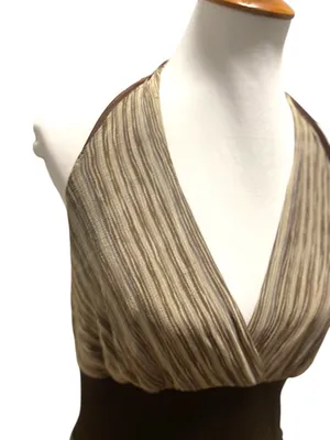 Jonathan Martin Y2K Silk Halter Striped Maxi Dress Beige Size 16 Coastal Beach thumbnail 7