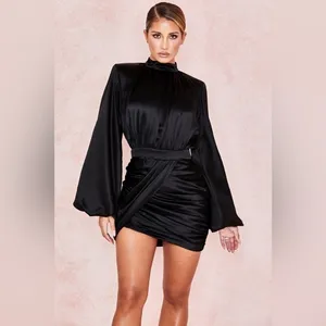 House of CB ‘Khristen’ Black‎ Satin Blouson Dress NWOT size XS thumbnail 3