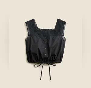 J.Crew Black Lace Trim Cropped Drawstring Top thumbnail 3