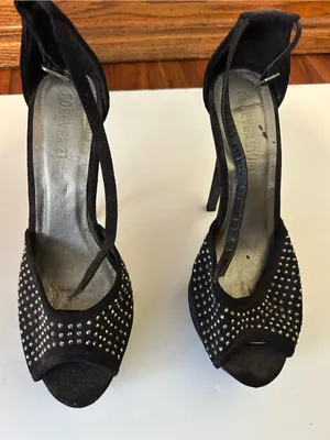 Forever 21 Black Studded Peep-Toe Ankle Tie Heels thumbnail 1