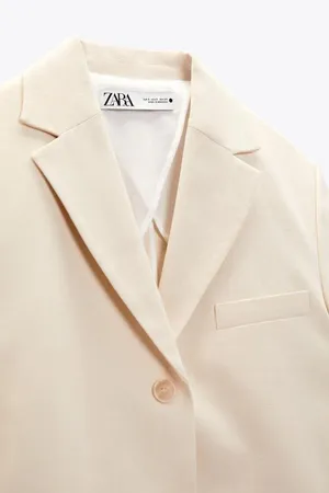 ZARA blazer cotton casual boyfriend relaxed mom classic beige thumbnail 6