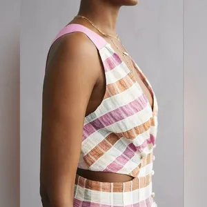 Maeve Anthropologie Ombré Plaid Midi Sundress Pink Orange White Women’s Size 2 thumbnail 3