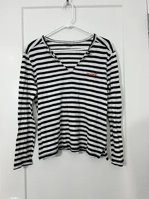 Madewell Small Black & White Striped "Mwah" Embroidered Long-Sleeve Top thumbnail 2