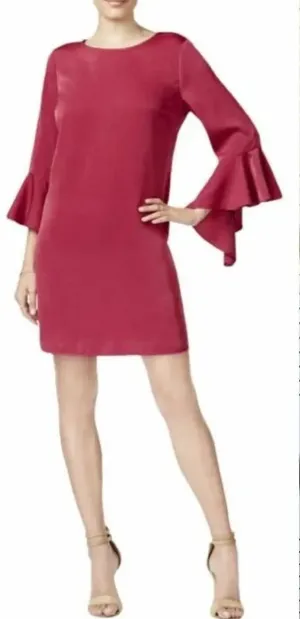 Bar III Bell Sleeve Ruffled Shift Dress‎ in Berry thumbnail 1
