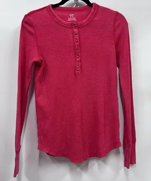 Aerie Henley thermal women’s M red waffle knit distressed neckline long sleeve thumbnail 1