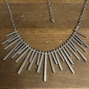Silver tone spike fringe necklace thumbnail 3