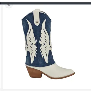 Guess White and Blue Denim Western Cowboy Boots thumbnail 4