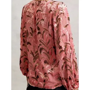 Anthropologie Lori Burnout Velvet Floral Top Pink V-Neck Size Medium thumbnail 2
