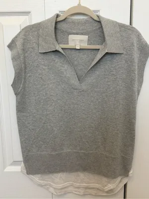 Brochu Walker Jaia Polo Looker Top Small Gray Linen Cotton Layered thumbnail 1