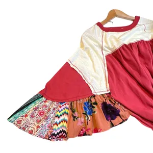 Oddi Boho‎ Mixed Media Bell Sleeve Top Floral Patchwork Red Women Size Med/Large thumbnail 2