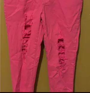 Hot Pink Distressed Skinny Jeans With Frayed Hem(Size Sm) thumbnail 1