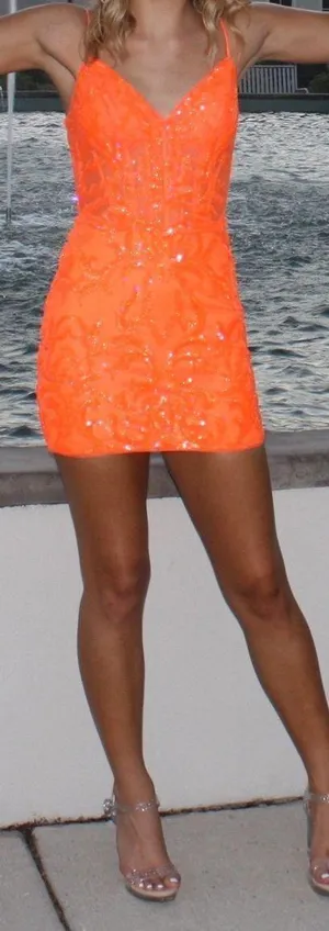 Ava Presley Neon Orange Homecoming Dress With Corset Top thumbnail 1
