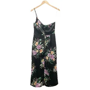 NWT Lulus Keepin' It Chic Black Floral Satin One-Shoulder Midi Dress Size Medium thumbnail 3