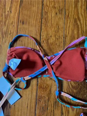 Salt + Cove Multicolor Tropical Leaf Bikini in Pink, Teal & Orange thumbnail 9