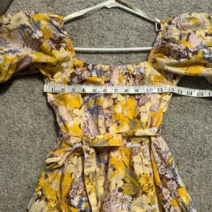 Sim & Sam Yellow Floral Puff Sleeve Tiered Mini Dress Smocked‎ Back XS thumbnail 4