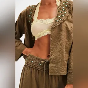 Intimately Free‎ People NWOT Sweet As Roses Lounge Set Olive green Size XS thumbnail 3