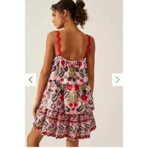 Anthropologie x Maeve Tiered Printed Mini Dress large EMBROIDERED SQUIGGLE thumbnail 16