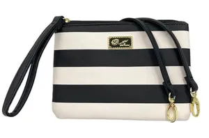 Betsey Johnson Signature Black & White Striped Luv Betsey Crossbody Wristlet thumbnail 1