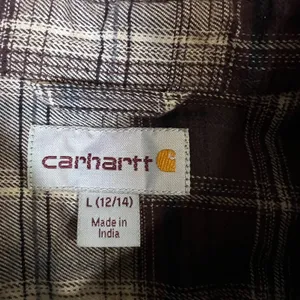 Carhartt Brown Plaid Button Down Flannel Shirt Womens Large Outdoor workwear thumbnail 3