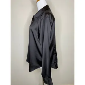 Worthington Black Satin Button Up Blouse Sz Large Whimsygoth Goth thumbnail 3