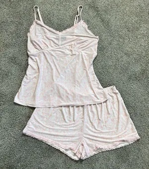 Rene Rofe 2 Piece Pajama Shorts Set Pink and White size Medium thumbnail 6