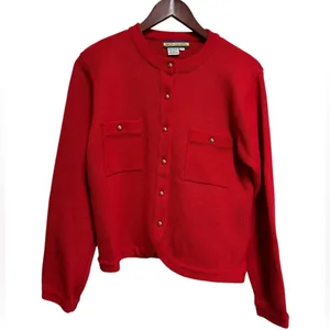 Bryn Connelly Sweater Cardigan Size Small Red Gold Button Vintage Preppy Classic thumbnail 6