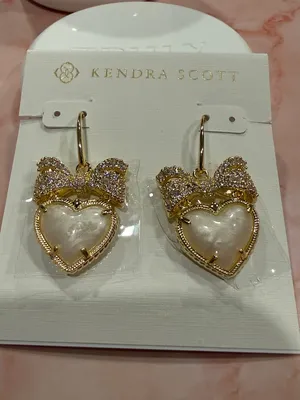 Kendra Scott | Gold Plated Heart, Pearl & Crystal Bow Drop Earrings thumbnail 1