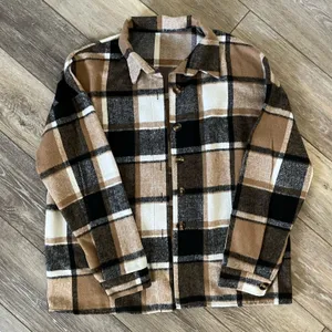SHEIN Brown and Black Plaid Women’s Shacket thumbnail 1