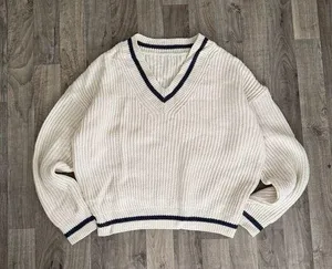 Princess Polly Varsity v neck contrast piping sweater thumbnail 1