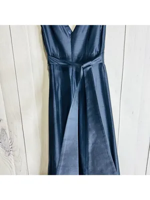 Jenny Yoo Silk Chiffon Navy Blue Gown Formal Evening Dress Sleeveless Sz 0 thumbnail 9
