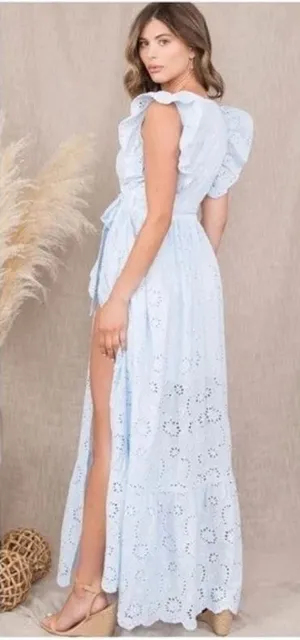 Malibu Bum Baby Blue Eyelet Maxi Dress thumbnail 2
