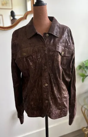 Bamboo‎ Traders Jacket Brown Button Down Shirt Faux Leather Snakeskin Women's thumbnail 1