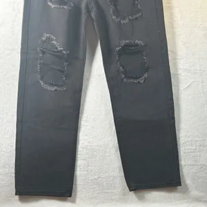 Black Distressed‎ Ripped Jeans Women's Size S Wide Leg Baggy Denim Pants thumbnail 4