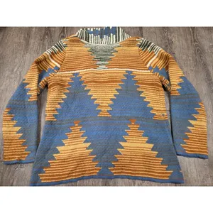 Cotton + Rye Southwestern Orange Blue Cardigan Sweater Large thumbnail 5
