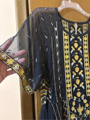 Free People black & gold floral embroidered tulle overlay midi dress thumbnail 4