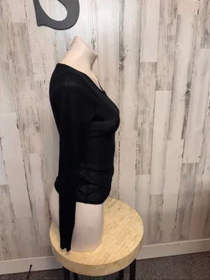 ZARA Asymmetric Cutout Ruched Long Sleeve Top Womens S Black Shimmer Sheer thumbnail 4