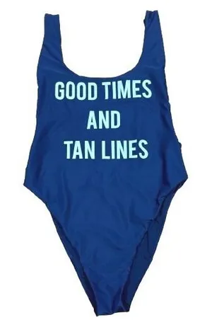Aerie Super Scoop One Piece Swimsuit Good Times And Tan‎ Lines Navy Size Large thumbnail 1