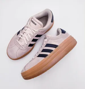 adidas Women’s Light Pink Suede Sneakers with Navy Stripes and Gum Platform thumbnail 1