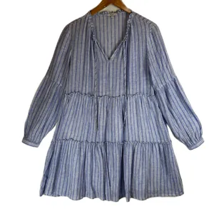 Rails Everly Ludlow Stripe Tiered Linen‎ Blend Mini Dress Blue White Small thumbnail 1