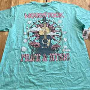 Woodstock Peace & Music Graphic Tee Turquoise – Size M thumbnail 1