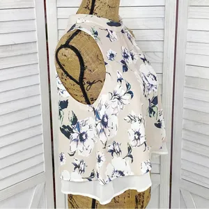 Astr the Label Floral Chiffon‎ Layered Split Black Crop Blouse Blush XS thumbnail 4