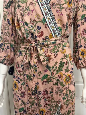 FARM Rio 100% Viscose Pink Floral Wrap Long Sleeve Maxi Dress Size Medium🌸💗 thumbnail 7