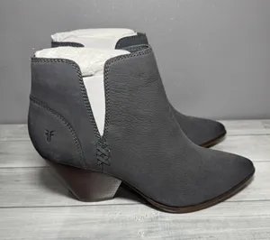 FRYE Reina Cut Out Short Gray Leather Slip On Womens Bootie Boots Size 10M 78394 thumbnail 1
